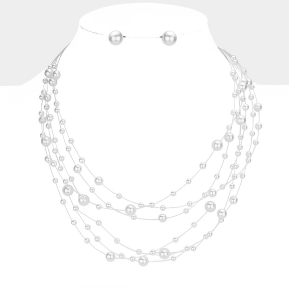 White Pearls Galactic Multi Strand Layered Necklace Set Jewelry Accessories - Picture 1 of 3